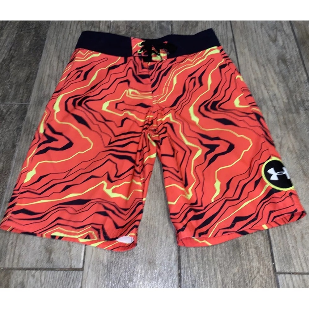 Under Armour Heatgear Board Shorts Loose Orange Black Sz 26